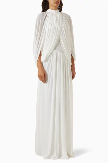 Enza Pleated Cape Gown in Soft-jersey