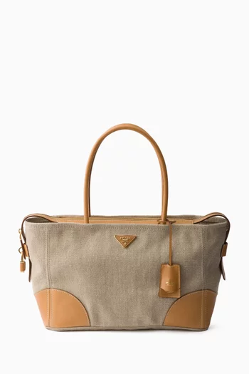 Large Tote Bag in Linen & Leather