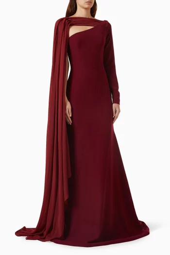 Arlena Cape Gown in Crepe & Silk