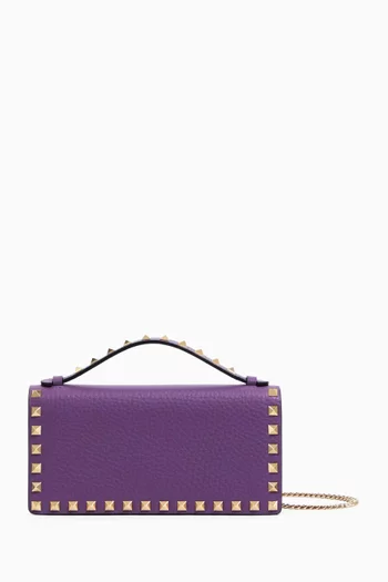 Rockstud Chain Wallet in Grainy Calfskin