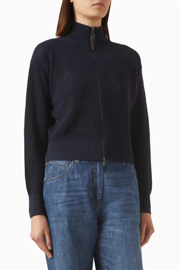 Sparkling Net Zip Cardigan in Knit