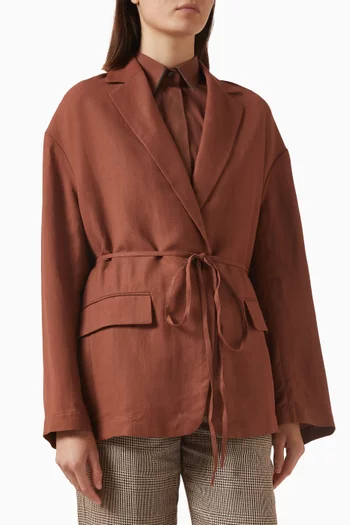 Fluid Twill Belted Blazer in Linen-blend