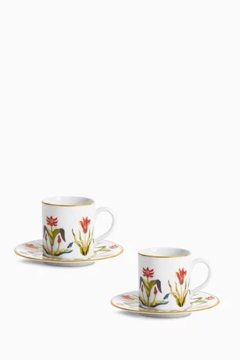 Grand Tour Espresso Cups & Saucers in Porcelain, Set of 2