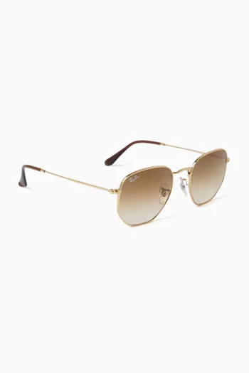 Hexagonal Sunglasses in Gold-tone Metal