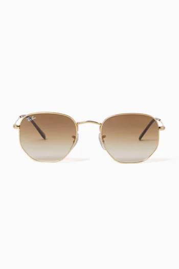 Hexagonal Sunglasses in Gold-tone Metal
