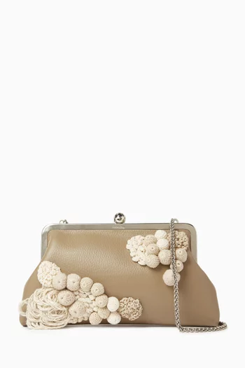 Small Classic Moss Embroidered Clutch in Leather