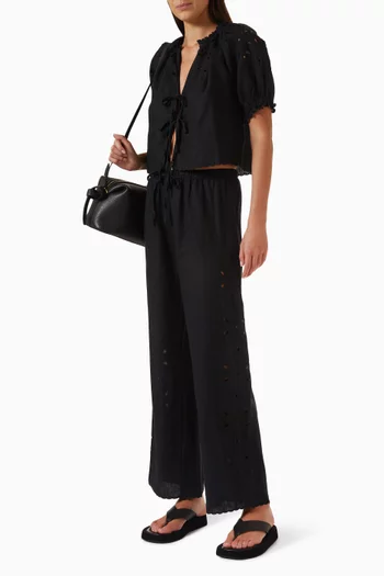 Mirina Broderie Anglaise Pants in Linen