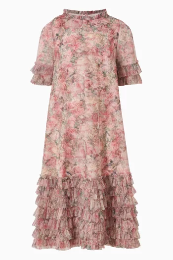 Printed Floral Dress in Mesh