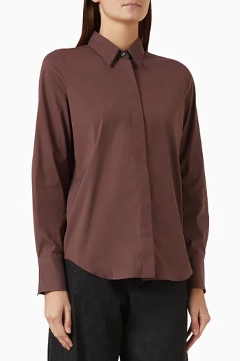 Shiny Collar Shirt in Stretch Cotton-poplin