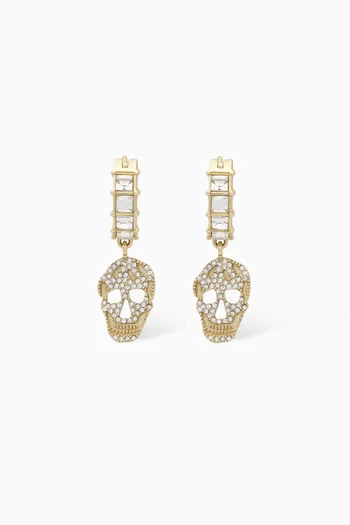 Pavé Skull Hoop Earrings in Gold-tone Brass