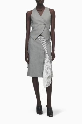 Corset Laced Panel Pencil Skirt in Wool