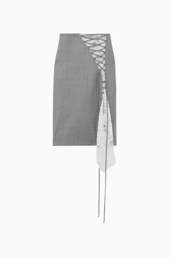 Corset Laced Panel Pencil Skirt in Wool
