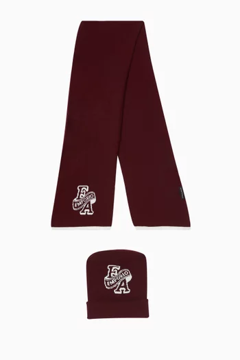 Knit Beanie & Scarf Set in Wool-blend