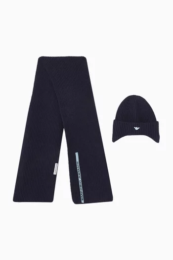 Scarf & Beanie Set in Cotton Blend
