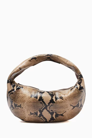 Medium Olivia Hobo Bag in Suede & Python-embossed Leather