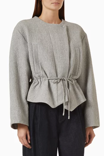 Hooded Blouson Jacket in Seersucker Wool