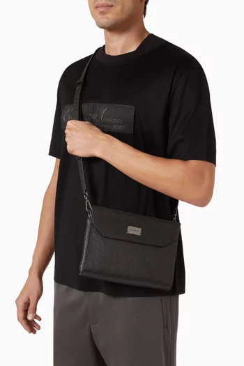 Logo Plaque Shoulder Bag in Leather