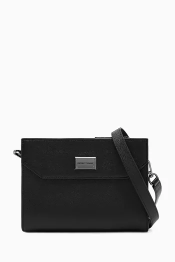 Logo Plaque Shoulder Bag in Leather