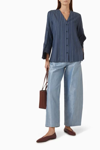 Wide-leg Palazzo Pants in Metal-look Denim