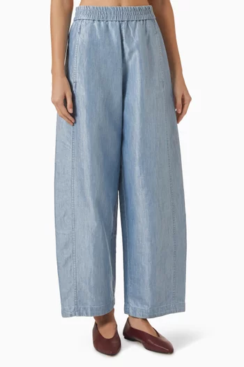 Wide-leg Palazzo Pants in Metal-look Denim