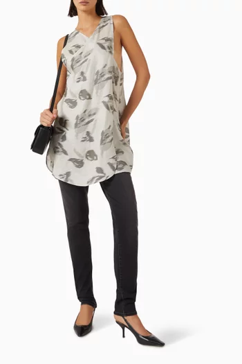 Floral-print Top in Linen