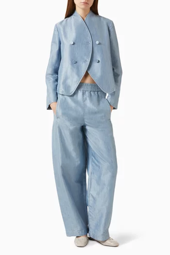 Collarless Jacket in Chambray Denim