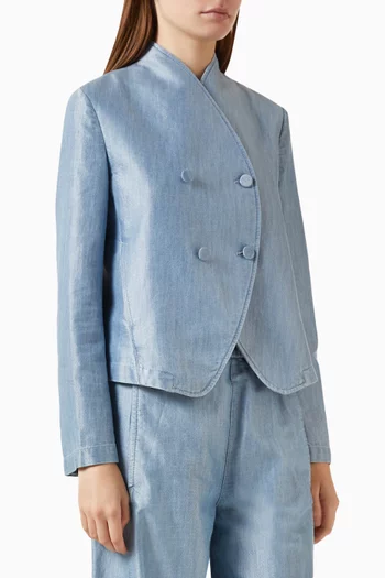 Collarless Jacket in Chambray Denim