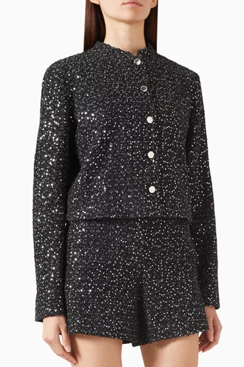Embroidered Paillettes Blazer in Denim