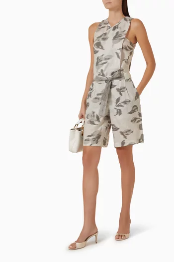 Chiné Flower-print Bermuda Shorts in Linen