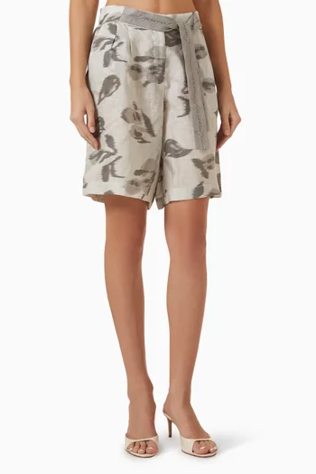 Chiné Flower-print Bermuda Shorts in Linen