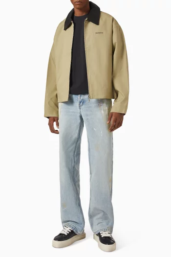 Leather Collar Overshirt in Cotton