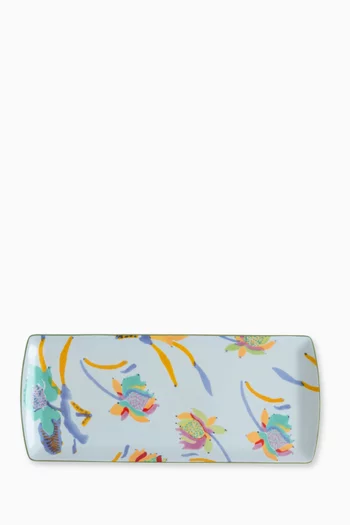 Japanese Floral Serving Plate in Porcelain, 35x15cm