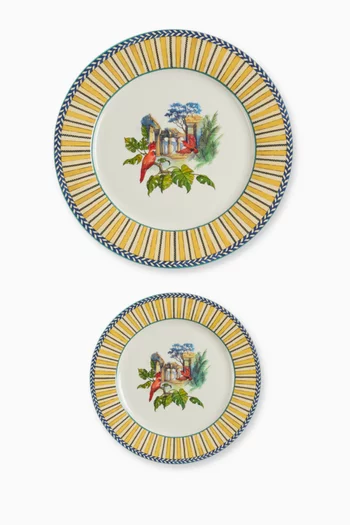 Jungle Parrot Dessert Plates in Porcelain, Set of 2