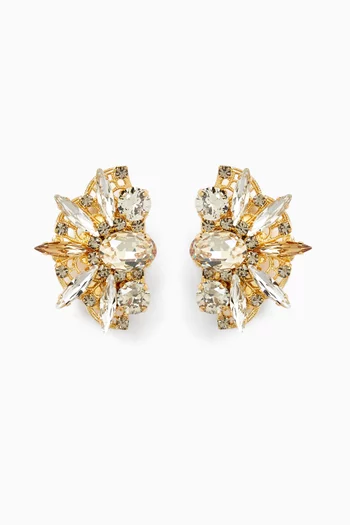 Fan Crystal Stud Earrings in 18kt Gold-plated Brass