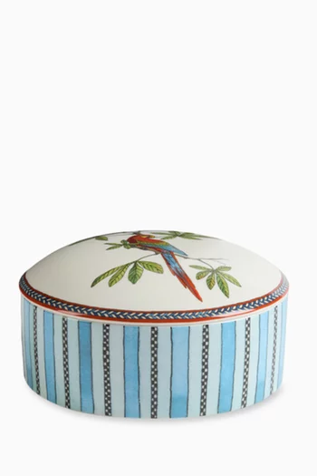 Jungle Parrot Trinket Box in Porcelain, 13 x 6.5cm