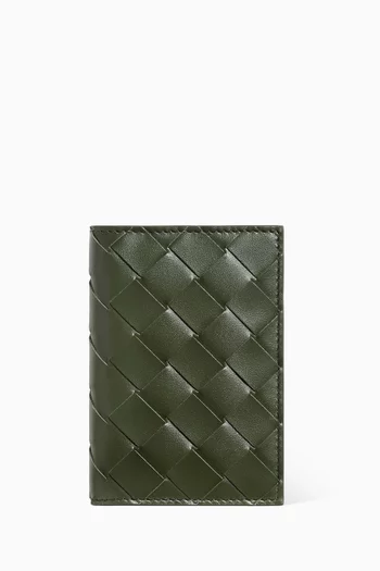 Flap Card Case in Intrecciato Leather