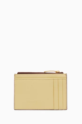 Zipped Card Case in Intrecciato Leather