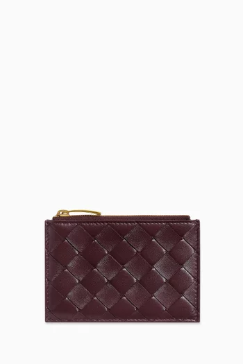 Zipped Card Case in Intrecciato Leather