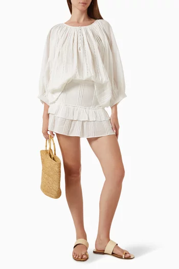 Shirred Half Placket Top in Cotton