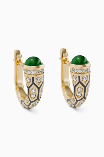 Mushabbak Diamond & Emerald Hoop Earrings in 18kt Gold