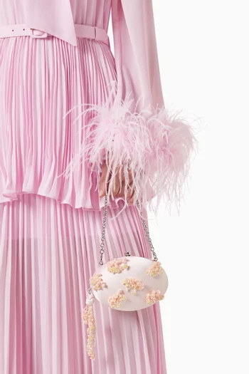 Floral Beaded Oval Clutch in Satin