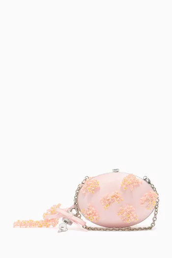 Floral Beaded Oval Clutch in Satin
