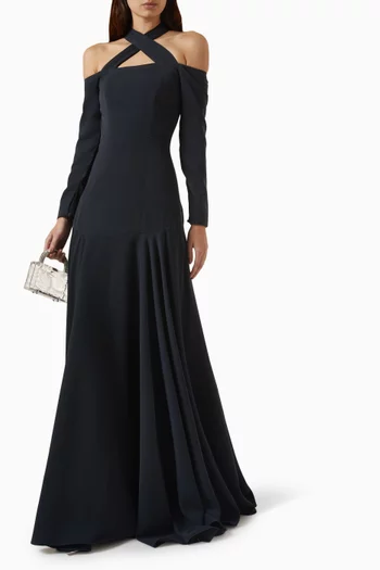 Off-shoulder Halter Gown in Crepe