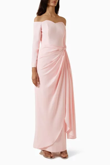 Off-shoulder Wrap Gown in Crepe