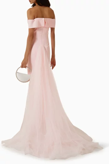 Off-shoulder Tulle Gown in Crepe