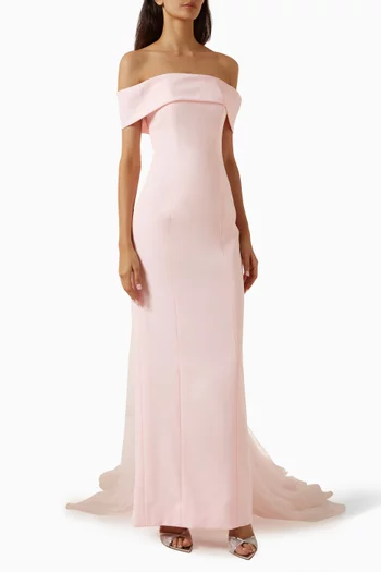 Off-shoulder Tulle Gown in Crepe