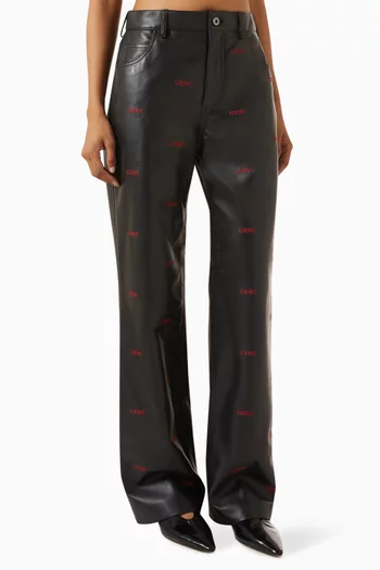 Embroidered-logo Pants in Leather