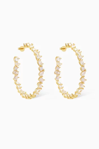 Irregular Tennis Hoop Earrings in 18kt Gold-plated Brass