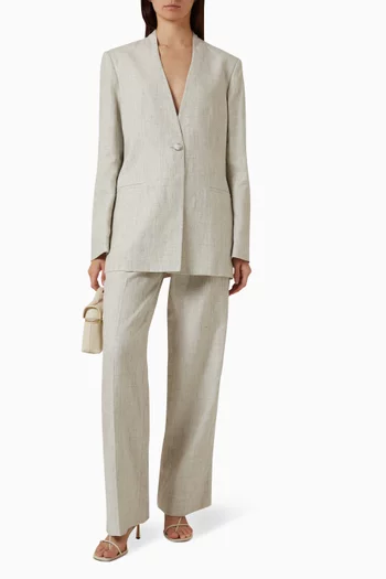 Ferula Collarless Blazer in Cotton-linen