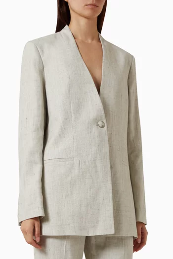 Ferula Collarless Blazer in Cotton-linen